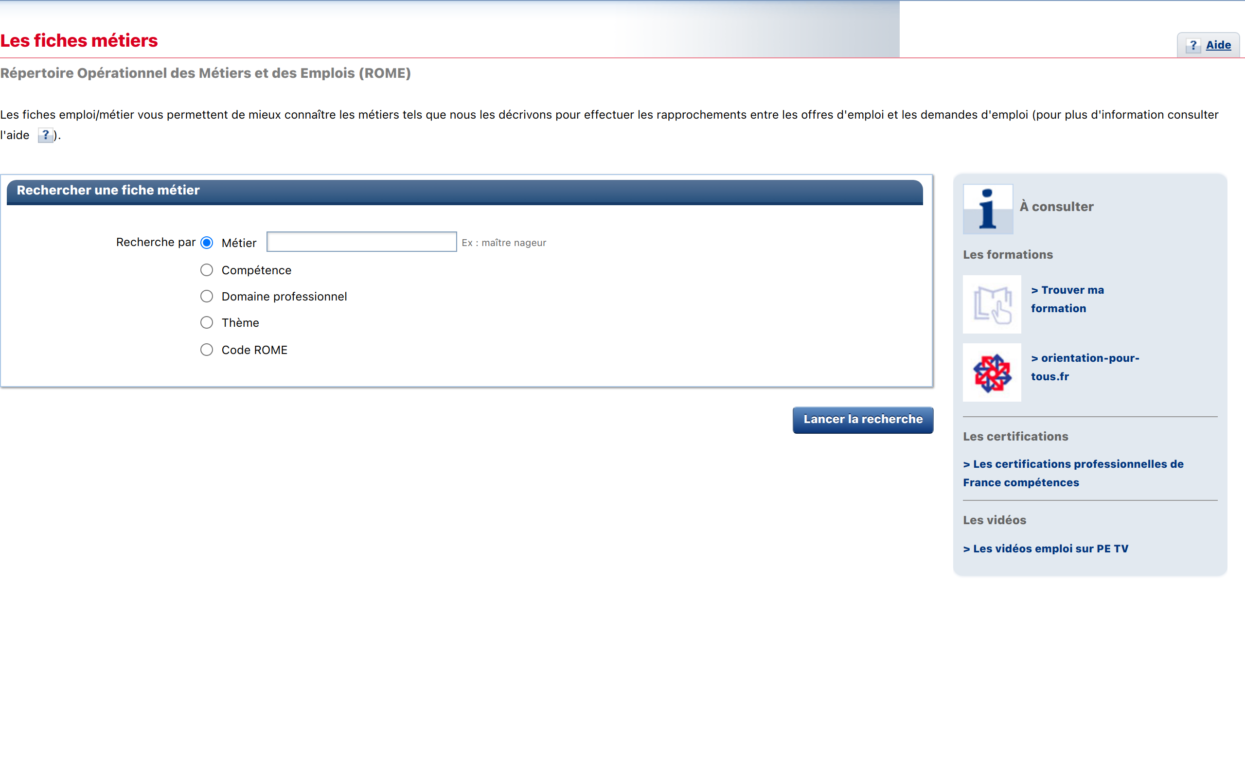 Les ROME de Pole Emploi